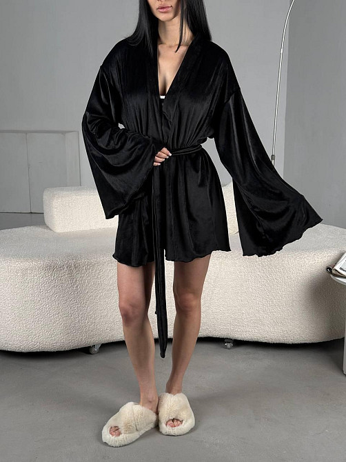 Женский домашний велюровый мини халат плюш велюр Одесса - изображение 7