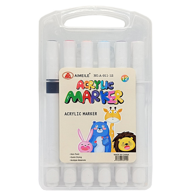 Набор акриловых маркеров A-911-12 в пластиковом боксе 12 цветов Винница - изображение 1