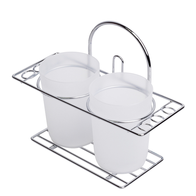 Склянка для зубних щіток подвійний 20*8,5*16см пластик на хром підставці Харків - фото 3