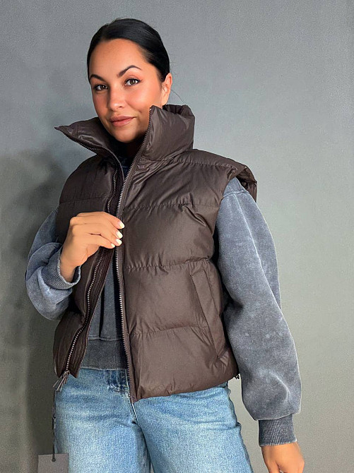 Жилетка женская A-N 10013 дутая без капюшона коричневая, коричневый, 44 Одесса - изображение 8