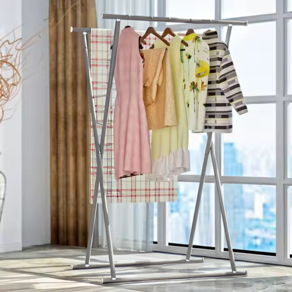 Вешалка для одежды напольная с двумя перекладинами для тремпелей металлическая серая высота 143 см Каменец-Подольский - изображение 1