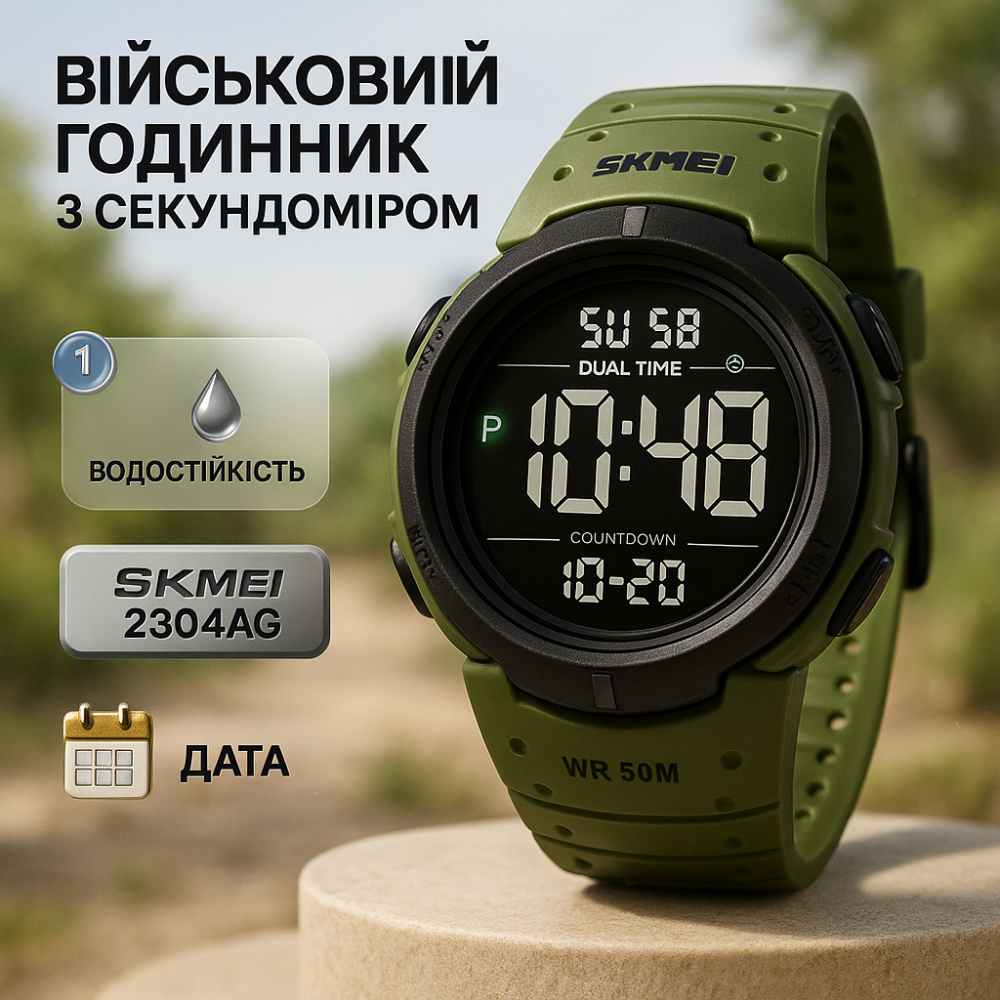 Військовий годинник з секундоміром SKMEI, Спортивний годинник з секундоміром армійський скмей KC-28 Львів - фото 3