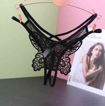 Трусики з розрізом та метеликом універсальний чорний Київ