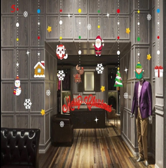 Новорічні наклейки на вікна 60 на 50 см різнобарвний Київ - фото 1