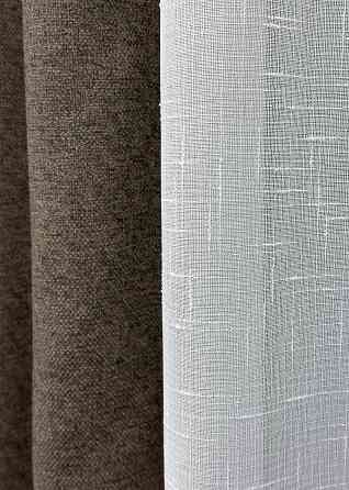 Комплект штор VR-Textil льон преміум ELEMENTA 200х270 2шт і Тюль 500х270 1867ш-115т венге з білим 71-072/6 Київ