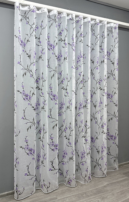 Тюль VR-Textil 1910т Flora Батист Білий з фіолетово-чорним принтом 300х270 см (40-244) Київ - фото 3