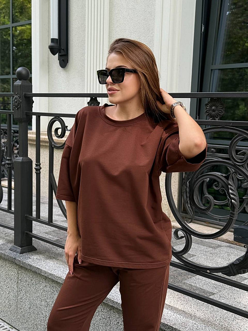 Спортивный костюм женский футболка и штаны джогеры Коричневый XL-XXL Харьков - изображение 2