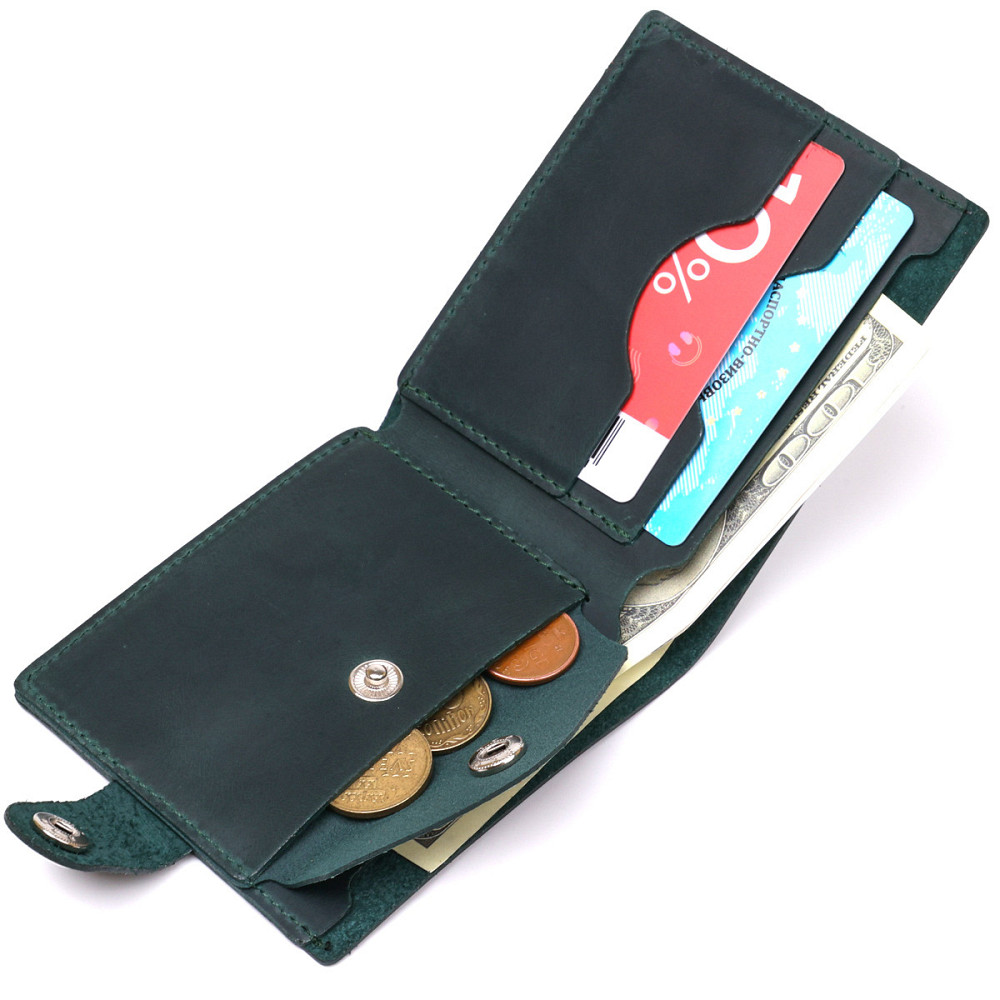 Вінтажне шкіряне портмоне Shvigel 16435 Зелений Київ - фото 7