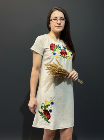 Жіноча вишита сукня в кольорі беж Квіткова мавка Київ