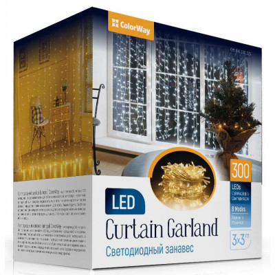 Гірлянда ColorWay світлодіодна завіса 300 LED 3x3 м 220 В (CW-GW-300L33V) Вінниця - фото 1