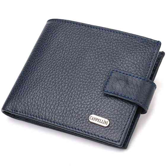 Привабливий горизонтальний гаманець для чоловіків із натуральної шкіри флотар Синій (CANPELLINI) Київ