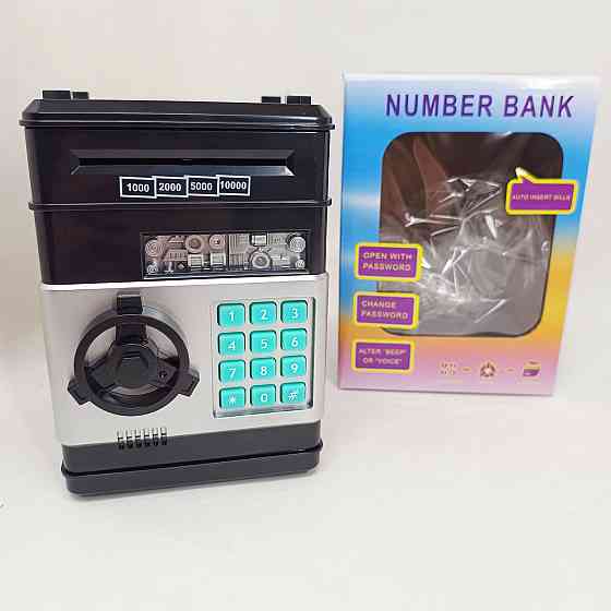 Електронна скарбничка сейф банкомат для дітей з PIN-кодом, автоматичний прийом банкнот і монет Black GF-71 Львів