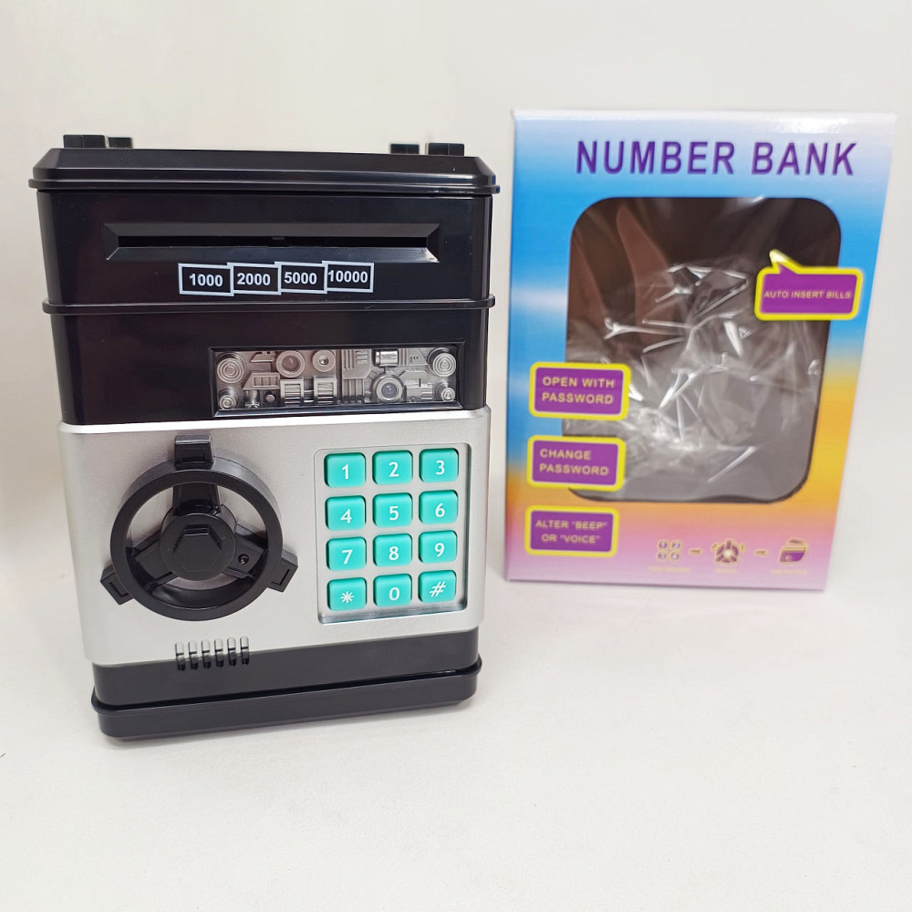 Електронна скарбничка сейф банкомат для дітей з PIN-кодом, автоматичний прийом банкнот і монет Black GF-71 Львів - фото 5