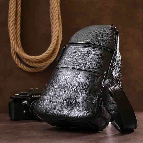 Компактна шкіряна чоловіча сумка через плече Vintage 20684 Чорний Київ