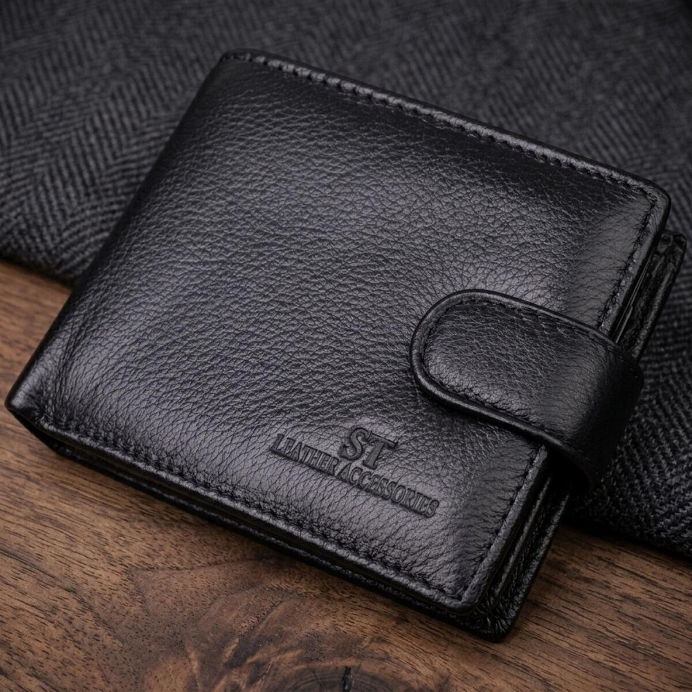 Кошелек для мужчин удобного размера из натуральной кожи ST Leather 22461 Черный Киев - изображение 11