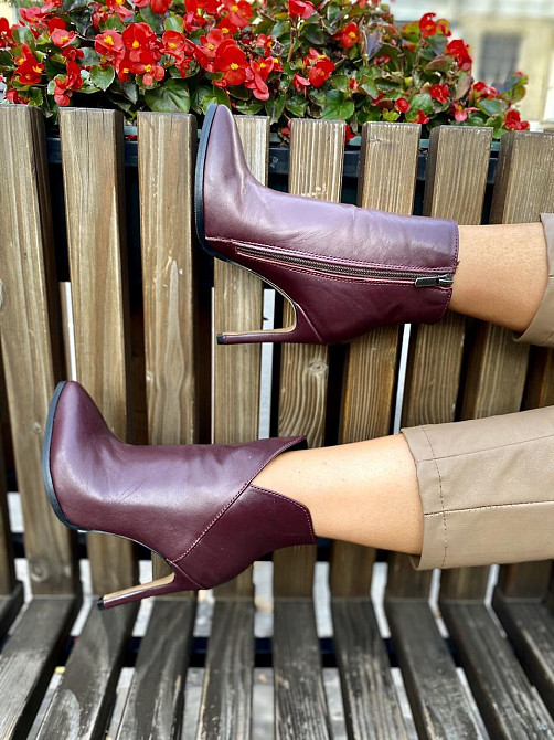Nivelle Черевики жіночі шкіряні на шпильці 10 см. демісезонні бордові (5249) / Черевики з натур Коломия - фото 7
