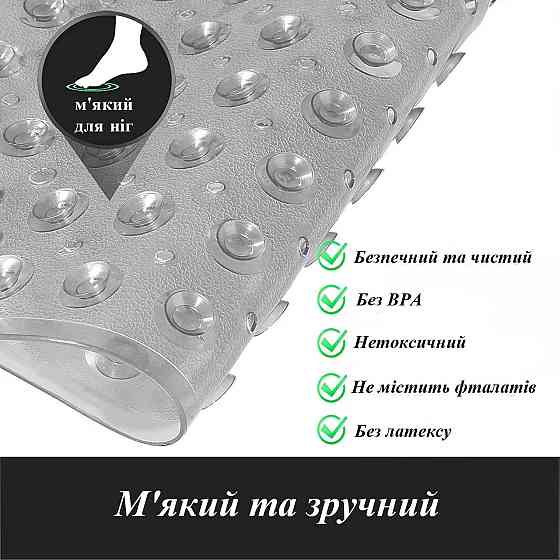 Силіконовий килимок протиковзкий Bathlux на присосках для ванни та душу, квадратний 53*53 см Сірий Кам'янець-Подільський