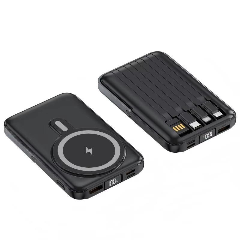 Повербанк беспроводной 10000 mAh с магнитной зарядкой 15W, быстрой зарядкой 22.5W, встроенными кабелями и подставкой Black Каменец-Подольский - изображение 3