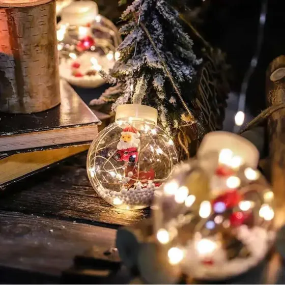 Гирлянда занавес штора Шары с наполнением Дед Мороз, 3м, 10 шаров LED USB Коломия