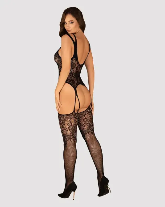 Бодістокінг Obsessive Bodystocking F237 S/M/L, рослинне плетіння, імітація панчіх Львов - изображение 4