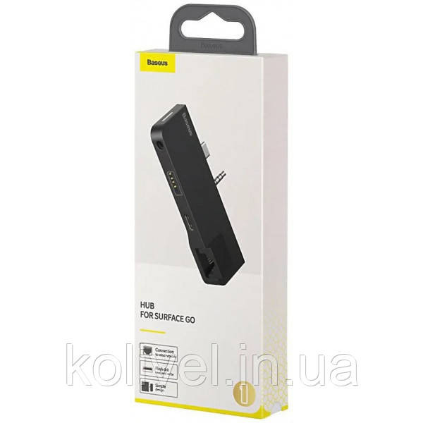 Док-станція USB3.1 Type-C+3.5mm --> USB 3.0/RJ45/Type-C/3.5mm Чорна Baseus for Surface Go (CAHUB-FG01) Київ - фото 7