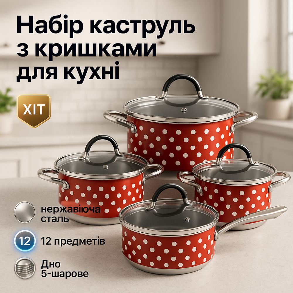 Набор кастрюль из нержавеющей стали, Комплект металлических кастрюль, Кастрюли с крышками WR-23 Львов - изображение 3