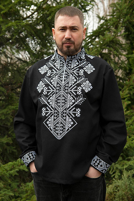 Вишиванка лляна чоловіча, довгий рукав, чорна, (льон) топ  Одяг 52/54 Київ - фото 1