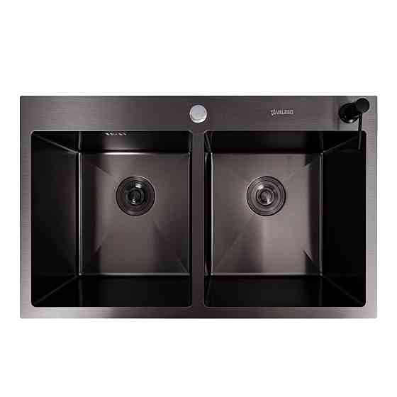 VALESO Кухонна мийка PVD чорна 78*48 VALESO Handmade на дві чаші (3.0/0.8) Киев