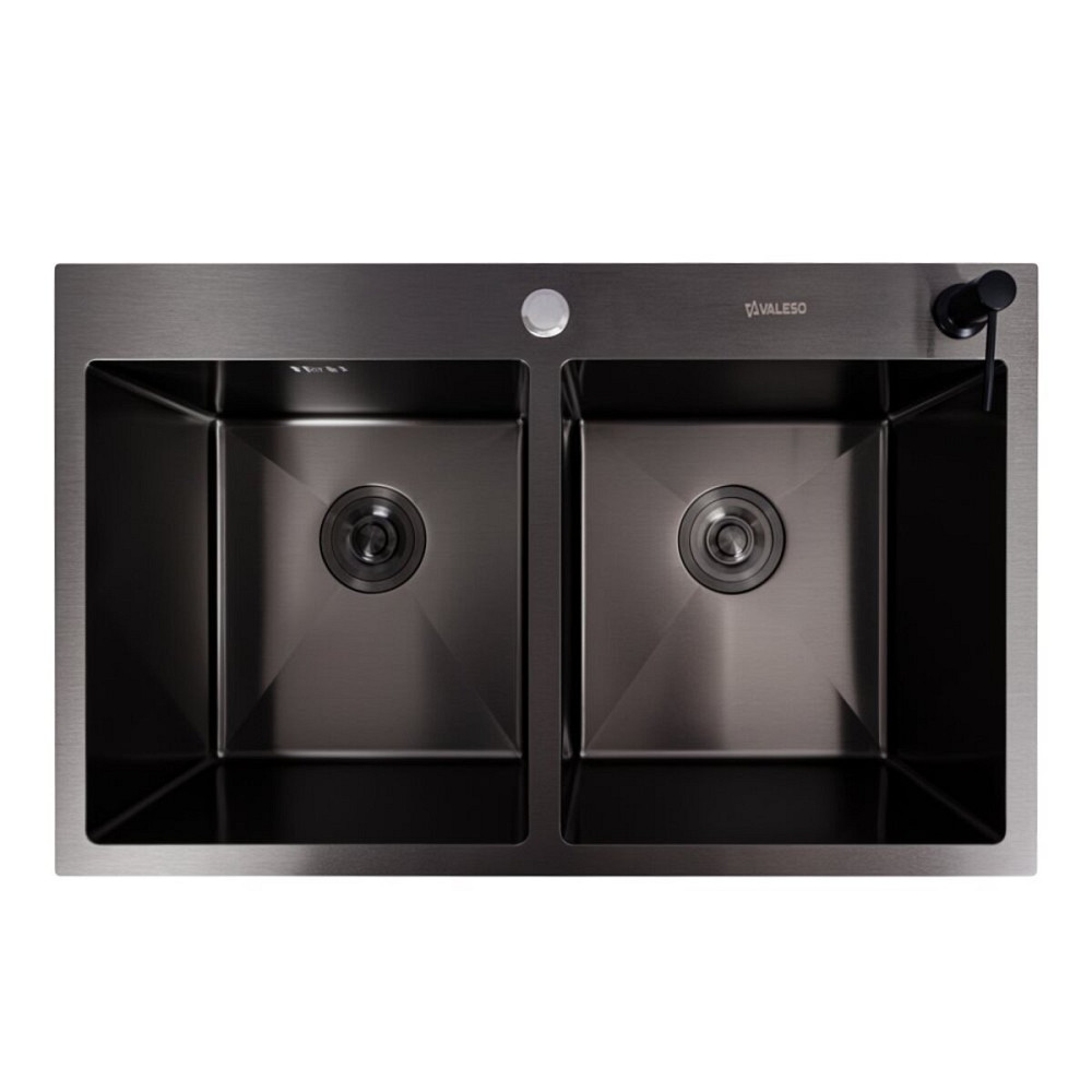 VALESO Кухонна мийка PVD чорна 78*48 VALESO Handmade на дві чаші (3.0/0.8) Київ - фото 1