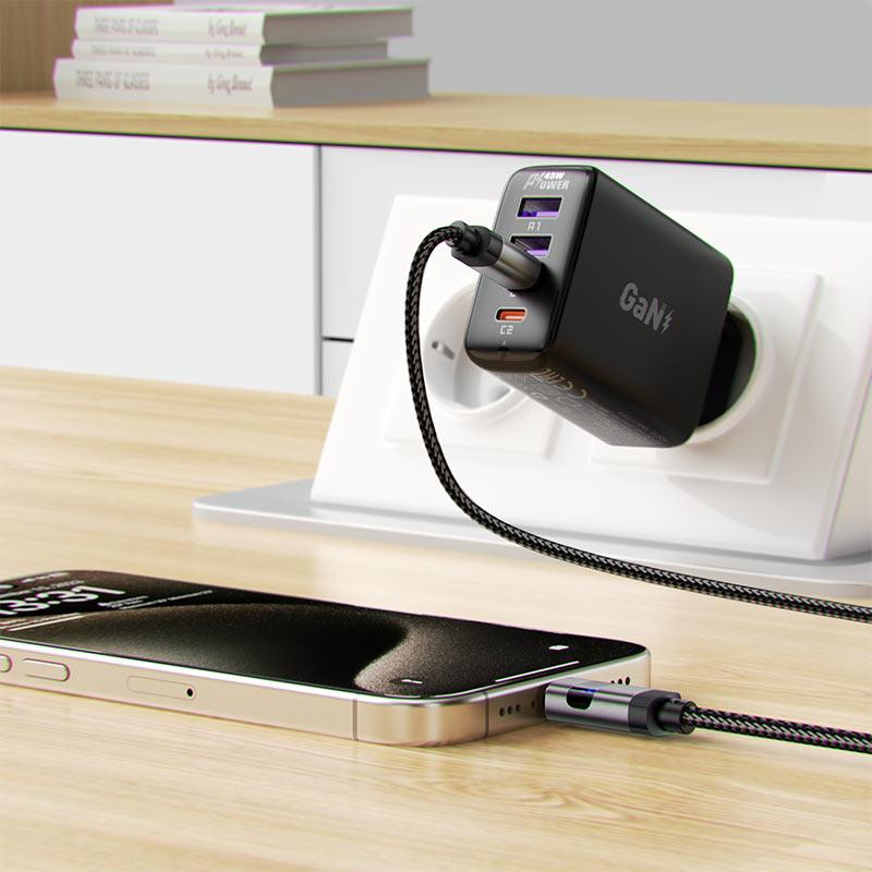 Кабель ACEFAST C15-03 USB-C to USB-C zinc alloy digital display braided charging data cable Black Одеса - фото 7