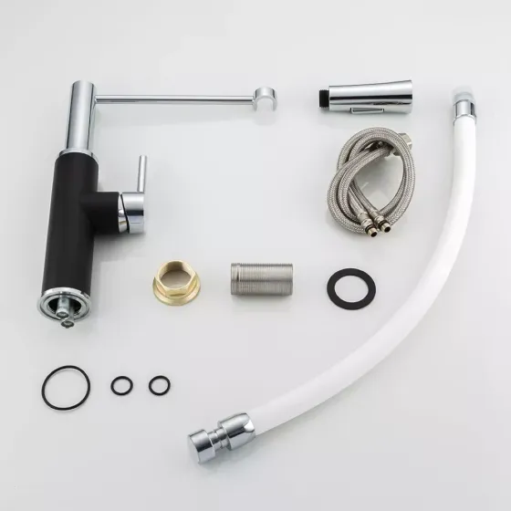 Змішувач для кухні Frap F4452-7 з гнучким виливом, 2 режими, чорно/білий Київ