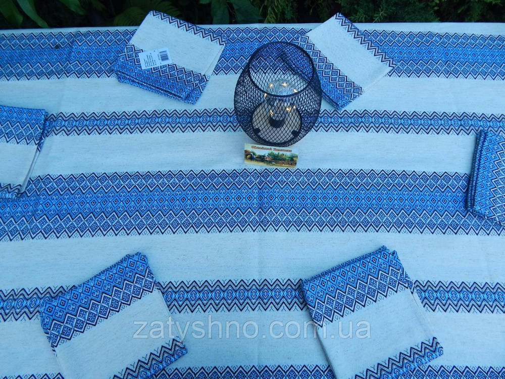 Блакитна скатертина з сетами на льону Київ - фото 2
