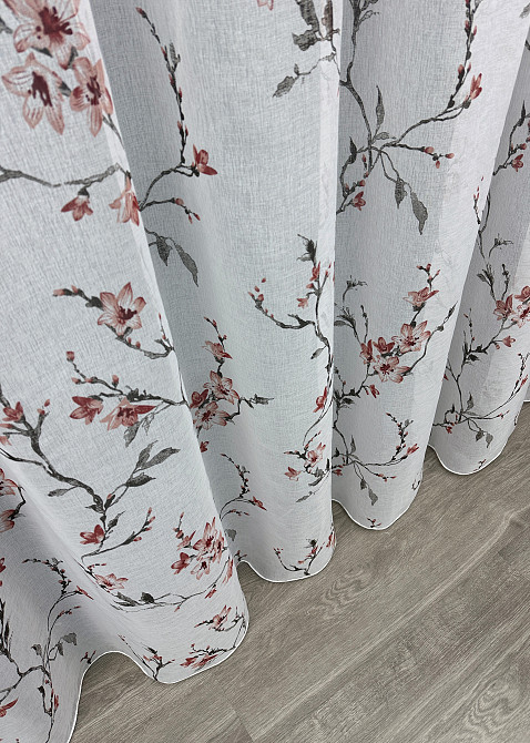 Тюль батист, колекція "Flora" колір білий із червоно-коричневим 1904т Київ - фото 7