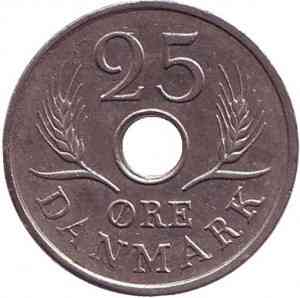 Монета 25 ере. 1966-1972 рік, Данія. (В) C;S Полтава