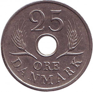 Монета 25 эре. 1966-1972 год, Дания. (В) C;S Полтава - изображение 1
