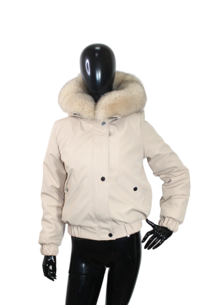 Бомбер жіночий з хутром песця Бежевий 52 Харків