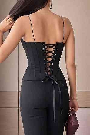 Жіночий романтичний стильний корсет із зав'язками щільний атлас Чорний, M/L Одеса