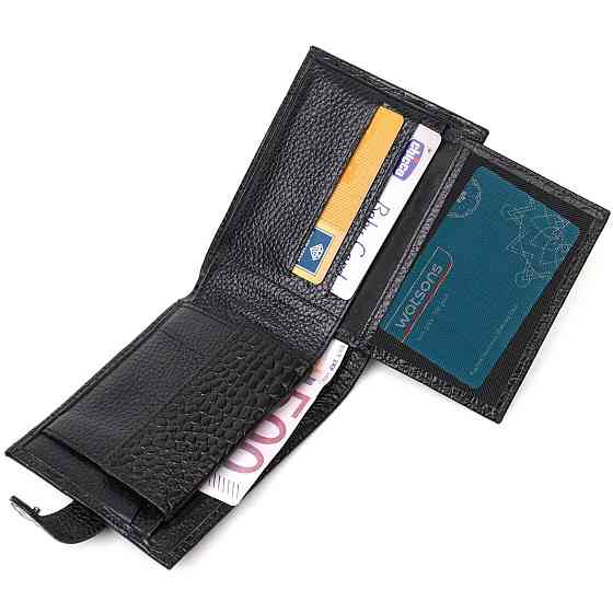 Модний гаманець для чоловіків з натуральної фактурної шкіри з тисненням під крокодила BOND 21995 Чорний Київ