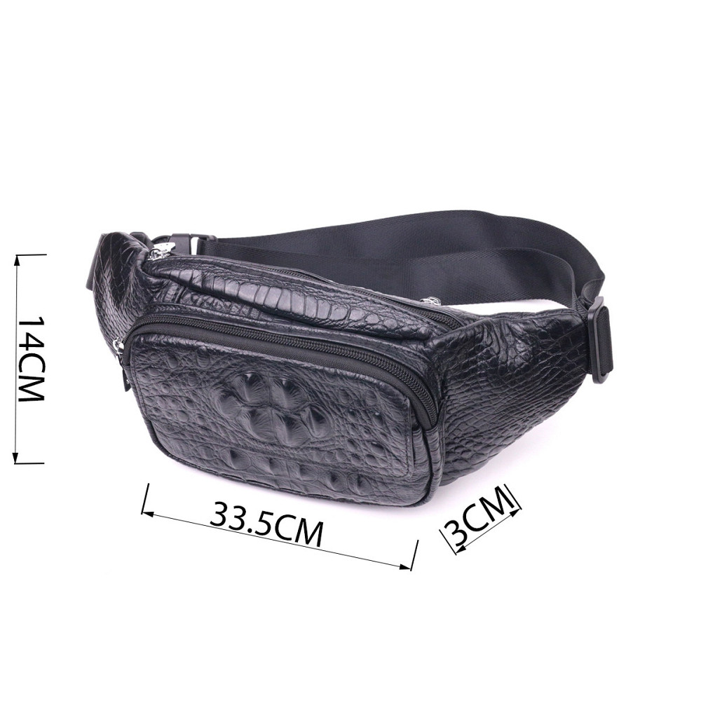 Стильная поясная сумка из натуральной кожи с фактурой под крокодила 21297 Vintage Черная Киев - изображение 8