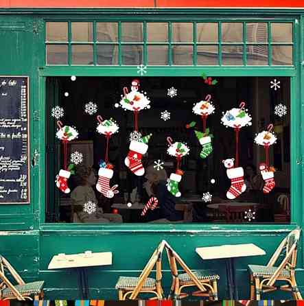 Новорічна силіконова наклейка на вікна 50 на 70 см різнобарвний Київ