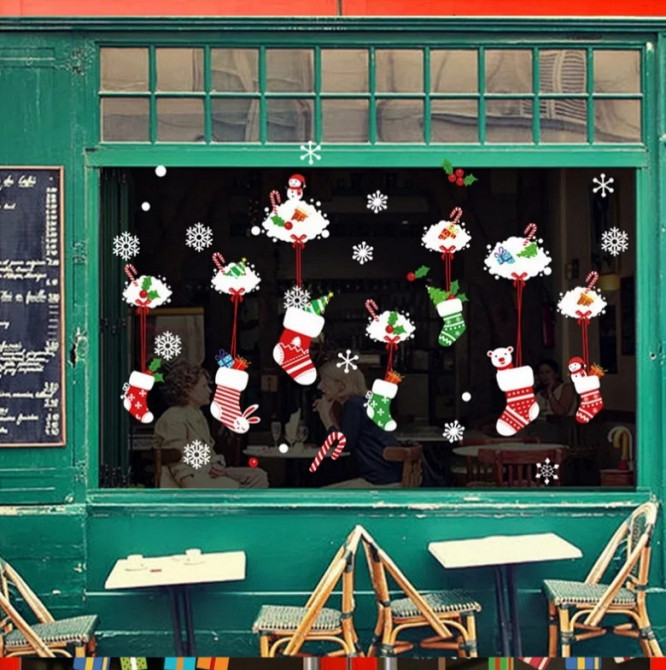 Новорічна силіконова наклейка на вікна 50 на 70 см різнобарвний Київ - фото 1