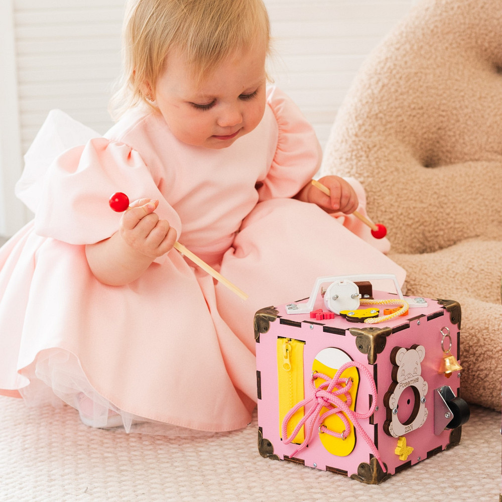 Маленький Бізікуб 15*15*15 Рожевий дитячий розвивальний куб міні Бізикуб для дівчинки Бізіборд Тернопіль - фото 9