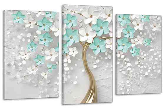 Модульная картина в гостиную / спальню Квіткове дерево  бірюза Art-692_3 70x130 см Киев