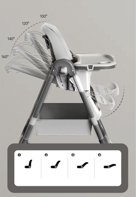 Дитячий стільчик для годування з підставкою для ніжок стілець з регульованою спинкою та стільницею дитяче крісло біло-чорне Київ - фото 2