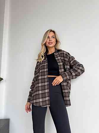 Женская рубашка в клетку oversize из турецкой фланели, коричневая, 42-44-46 Лубны