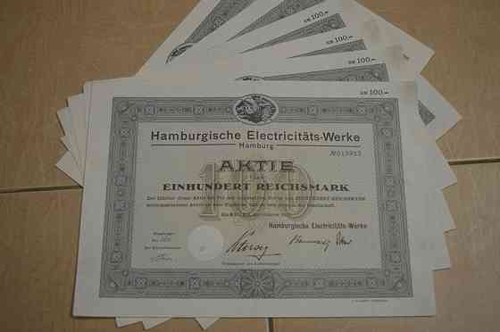 Акція. Німеччина. Hamburgische Electricitats Werke--100 reichmark 1931 рік aUNC-UNC (5 - 3) Полтава
