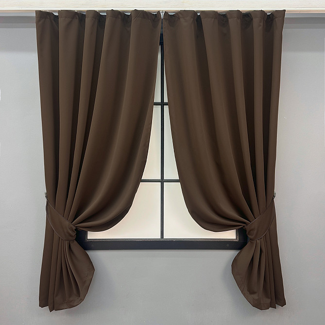 Комплект коротких штор VR-Textil Блэкаут Midnight № 1677ш Коричневый 140х170 см 2 шт (35-0331) Киев - изображение 1