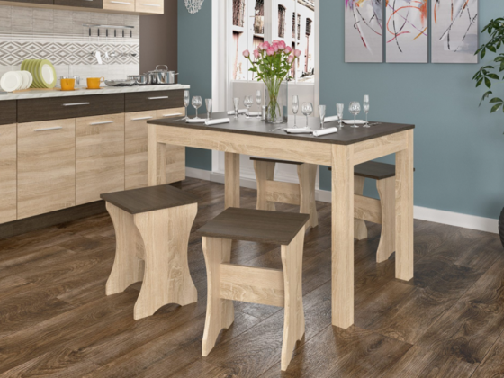 Стол раздвижной + 4 табурета (комплект) Наполеон - Ривера трюфель + Дуб самоа Львов