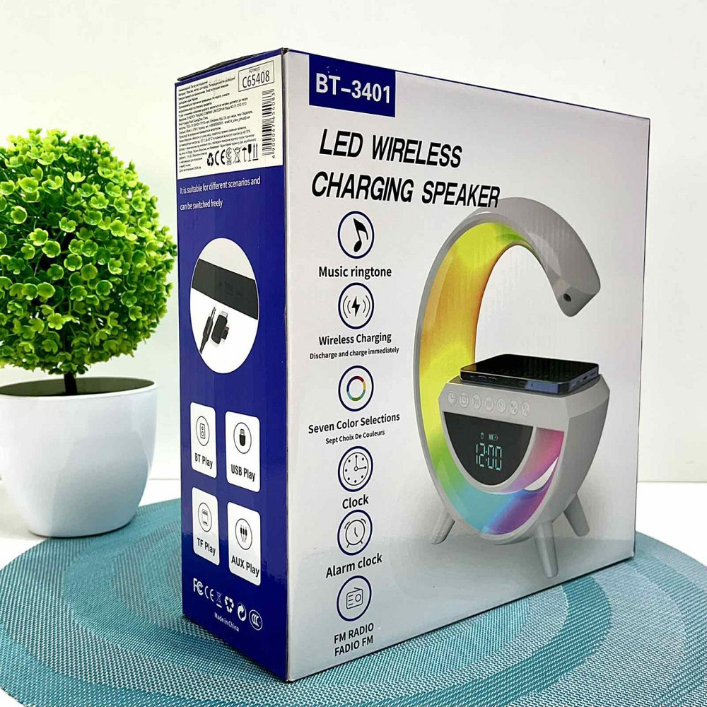 Колонка світильник з бездротовою зарядкою телефону та годинником Bluetooth 5.2 підтримка USB Type-C зміна режимів (C 65408) Чернігів - фото 3
