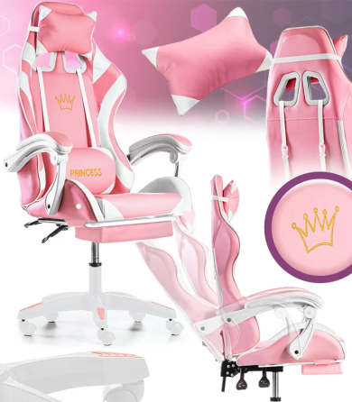 Крісло геймерське G1136 рожеве з підставкою для ніг Київ